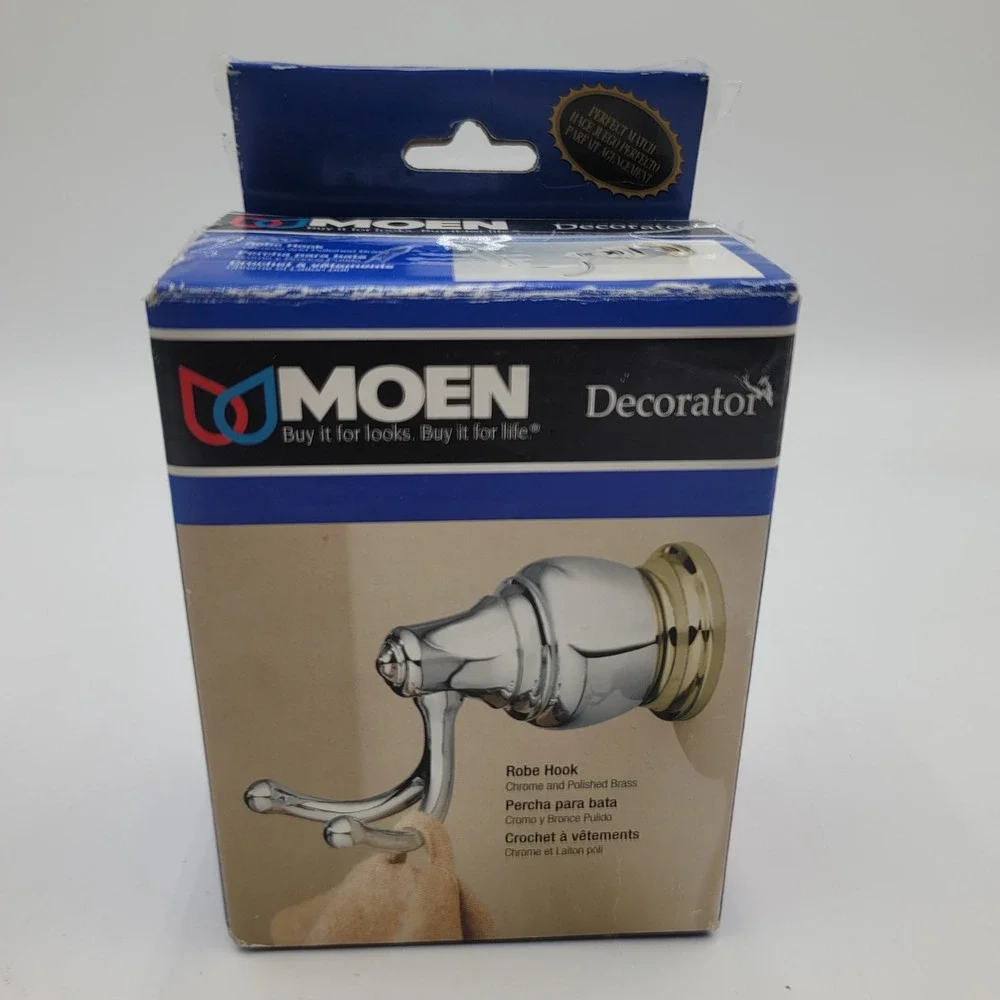 VTG Moen Decorator Robe Hook Chrome and Polished Brass Y4703CP Bathroom Acc. New